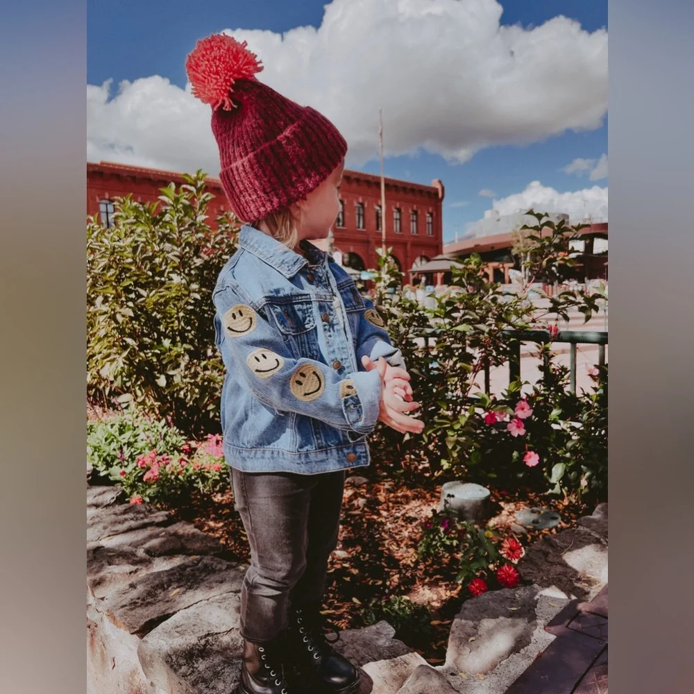 Fashion Nova Kids Toddler Girl Smiley Face Jean Denim Jacket Size 4